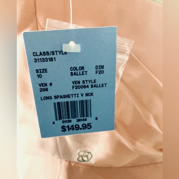 David’s Bridal, NWT, Long Spaghetti V Neck Full Skirt Dress, Sz 10, Ballet - Picture 11 of 13